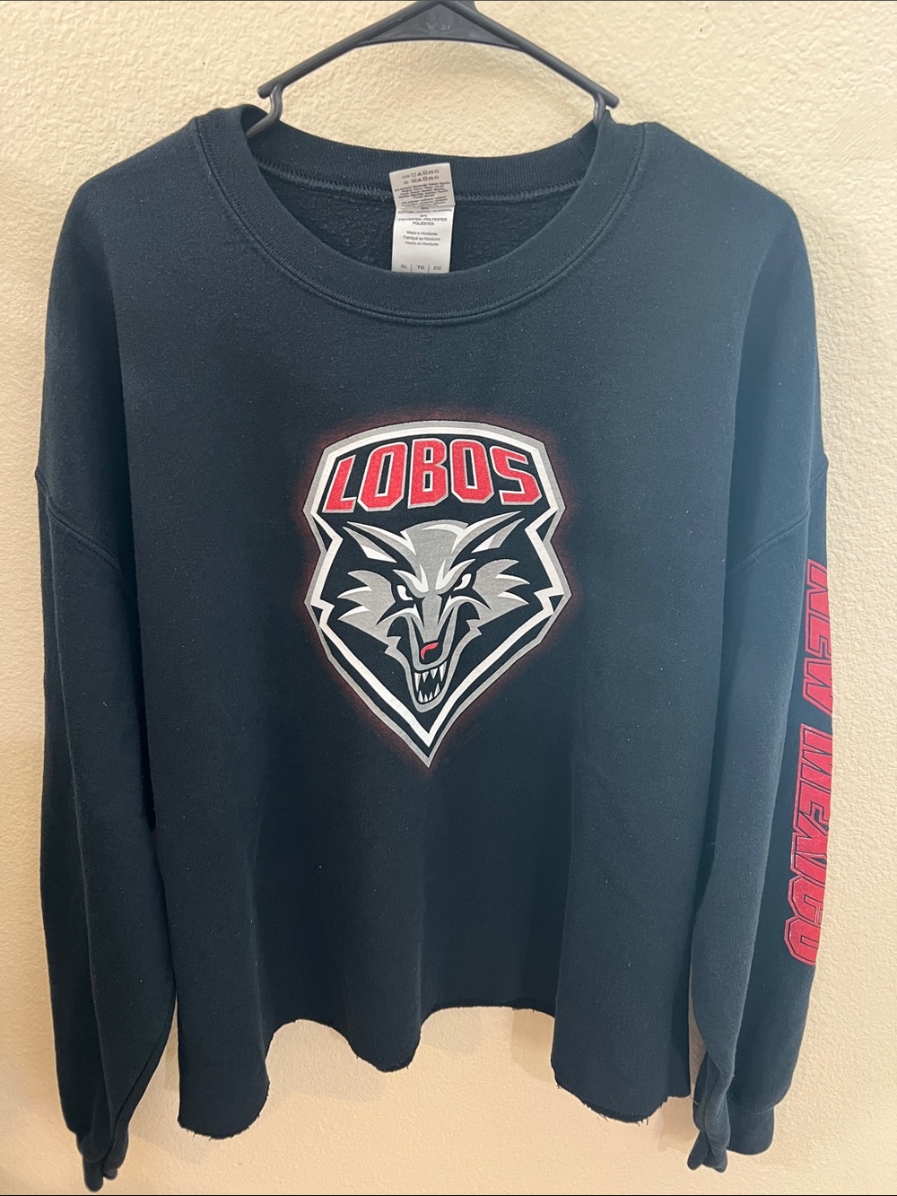 Gildan Black Crewneck Sweatshirt with Red and Gray Lobos Logo